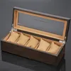 Watch Boxes & Cases 6 Slots Wood Storage Case With Window Pewter Veneer Mechanical Display Organizer Holder Jewelry Gift Deli22