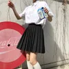 日本の夏の女性のスカート韓国のハイウエストの純粋な色ミニカワイイ女子校生セクシーかわいいジッパープリーツ210608