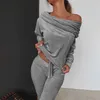 Off the Shoulder Velvet Women's Pajamas Jogging Sports Home Clothes Female Autumn Winter Comfortable Sleepwear For Girls 210809