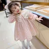 Toddler Girls Spring Lace Dress Hallow Out Robes pour 6 et 7 ans Rose Fleurs Vêtements 210529