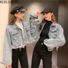 WERUERUYU automne femmes Denim manteau à manches longues veste décontracté déchiré trous hauts dame simple boutonnage Denim Streetwear 210608