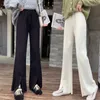 Mulheres largo perna calça alta cintura split calça primavera outono moda feminina sólida solta calças longas derramadas pantalons 210423