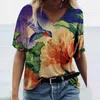 Camisetas femininas T-shirt feminino Mulher vintage Tshirts Mulher Moda Plus Size Flores cênicas Imprimir tops redondos de pescoço gráfico Mujer