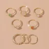 Fashion Resin Custer Rings 8pcs/set For Women Pink Blue Gold Silver Plated Alloy Finger Ring Jewelry Party Accessories