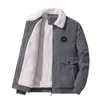 Men Winter Fleece Warm Thick Jackets Fashion Fur Collar Corduroy Coat Autumn Outwear Military Casual Jacket 211217
