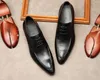 İtalya Marka Erkek Örgün Ayakkabı Hakiki Deri Sivri Burun Lace Up Iş Düğün Ayakkabı Brogues Siyah Kahve Oxford Elbise Ayakkabı