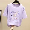 Harajuku kvinnor sommar casual plus storlek 3xl t-shirt fisk sequin lila rosa vit tshirt bomull kortärmad toppar kläder 210604