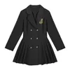 Colheita Sólida Blazer Vestido Mulheres Dupla Breasted Vintage Estilo Preppy Preppy Vestidos Collar Vestidos Mujer Elegante Estudante Coreano Ol Frocks 210515