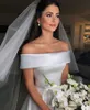 Koreański Styl Proste Linia Sukienka ślubna 2022 Satyna Off Ramię Długie Kraj Beach Suknie Ślubne Sweep Sweep Pociąg Bride Formalne Dresses Back