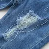 Vår höst för 2 3 4 6 8 9 10 år småbarn elastisk lång stilig med pocket hål denim blå jeans för barn baby pojke 210701