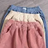 Pantalones cálidos de invierno de terciopelo para mujer, pantalones bombachos de pana con cintura elástica, pantalones holgados de gran tamaño con bolsillos sólidos, ropa de calle 211115