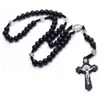 Black Fashion Wooden Rosary Elegant Cross Catholic Rosary Religious Beads Long Chains Necklace For Men Women