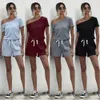 Zomer Korte Bodysuit Dames Streetwear Casual Off-Shoulder Short-Mouwen Pocket Lace-up Zwarte Dames Strapless Jumpsuit 210514