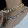 Hip Hop Micro Pave 5A Cubic Zirconia Cz Rivets Spiked Cuban Link Chain Iced Out Bling Colliers Pour Femmes Filles Chokers