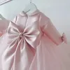 Lente tiener meisjes jurk roze boog sleeves prinses jurken piano prestaties bloemen meisje voor bruiloften E0909 210610