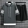 Casual Fashion Sportwear Mens Utomhuskläder Hooded Sweatshirt Kortärmad T-shirt Tracksuit Sommar 2 st set