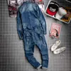 Heren jeans mannen mode gescheurd jumpsuit casual denim lange mouw jumpsuits overalls jarretelle broek mannelijke hiphop streetwear kleding