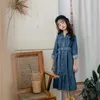 Koreaanse stijl lente meisjes jurk denim lange mouwen met sjerpen jurken kinderen casual kinderkleding E1071 210610