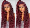 Red Kinky Curly Human Hair Wigs For Women Heat Lace Front Synthetic Wig Glueless Pre Plucked With BabyHair 180 Dentisy