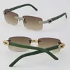 Ny mikrobelagd diamant Rimless Solglasögon Original Green Plank Mens Rocks Frame Man och Kvinna Glasögon 18K Guld C Dekoration Womans Sun Glasögon Storlek: 57