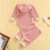 2pcs 유아 가을 복장은 아기 소녀 소년 G1023에 대 한 두건이없는 긴 소매 romper 캐주얼 바지를 접합