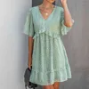 Selling Fashion sexy Printed V-neck Loose Ruffles dress Women's street retro mini Dress Spring and Summer vestidos 210514