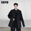 IEFB Spring Open Line Decorative Waist Drawcord Pocket Korean Medium Long Coat For Male Causal Jackets 9Y4741 210524