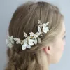 Brudlera blomma headpiece pin set rhinestone guld blad smycken mode kvinnor fest hår tillbehör 2019