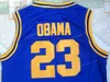 ABD'den gemi BARACK Obama # 23 Punahou Lisesi Basketbol Forması Erkeklerin Hepsi Dikişli Mavi Boyutu S-3XL En Kaliteli Formalar
