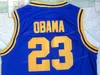 Schip van ons Barack Obama # 23 Punahou Middelbare school basketbal jersey heren alle gestikte blauwe maat S-3XL Topkwaliteit Jerseys