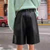 S-4XL Moda PU Deri Şort kadın Sonbahar Kış Bermuda Elastik Bel Gevşek Beş Puan Pantolon Artı Boyutu 210601