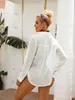 Tulle White Dot Bluzka Kobiety Lato Jesień Cover Up Beach Streetwear Casaul Boho Tops Kobieta 210427