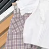 Camicia bianca estiva + pantaloncini scozzesi 2 pezzi Set di abbigliamento Set per ragazza Abbigliamento per bambini per ragazze 210528