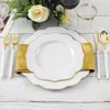 Dishes & Plates 50-Piece Disposable Tableware Bronzing Lace-Shaped Plastic Plate Set Birthday Wedding Party Supplies