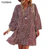 Yuzibao nova moda sexy mulheres manga longa vestido v pescoço babydoll plissado vestido