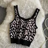 Outono verão novo design feminino com decote em bico sem mangas estampa de leopardo malha curta cintura alta colete camis