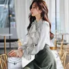 Dabuwawa Elegant Bow Ruffle Blouse Women Casual Butterfly Long Sleeve Striped Loose Shirts Tops Female Spring Autumn DO1AST046 210520