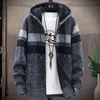 Men's Trench Coats 2021 Warm Fashion Sweatshirt Jacket Sweater Knitted Fleece Coat Hooded Korean Version Of The Trend Casual Cardigan