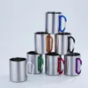Stainless Steel Outdoor Coffee Mug Double Wall Cup Carabiner Hook Handle Cups DH0356