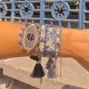 BLUESTAR Mode Armband 3D Türkische Auge Armbänder Stern Pulseras Mujer Moda Handgemachte Kristall Perle Quaste Schmuck 2021