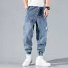 2021 Nieuwe Hip Hop Harem Jeans Broek Mannen Losse Joggers Denim Casual Sweatporten Koreaanse Stijl Enkle Lengte Broek Streetwear X0621