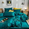 침구 세트 2022 4 피스 간단한 면화 이중 가정용 침대 시트 퀼트 덮개 자수 배관 편안한 밝은 녹색