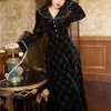 Spring Velvet Dress Woman V-neck Black Plaid high waist vintage maxi Dresses Female elegant vestidos autumn winter 210603