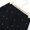 Плюс размер черный карандаш длинная юбка тюль мягкая растяжка bodycon Jupe с бисером щель винтажные офисные дамы Saias лето s XXL 210527