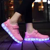 Size 26-37 Children Led Light Up Shoes Luminous Sneakers for Girls Kid USB Charging Glowing Casual Boys Hook Loop 211022