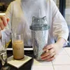 СЛУШАЙТЕ Свободная бутылка с водой с соломенной пластиковой вспышкой кошка ушной двойной настенный питьевой кофе Кубок 220125
