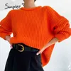 Übergroße Langarm weibliche orange Pullover Herbst Casual Oansatz Winter Pullover Frauen Büro lila Damen Basic Jumper 210922