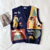 Losse Koreaanse truien Vest Mens Afdrukken Losse Fit Jumpers Knitwear Mouwloze Trui Casual Kleding 210812