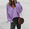 solido pullover viola maglione femminile casual donna oversize autunno inverno maglione lavorato a maglia top outfit 210427