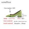 Sophitina Pompy Womna Patchwork Zielony Wąski Zespół Płytkie Spiczaste Toe High Square Heel Offcie Lady Buty PB37 210513